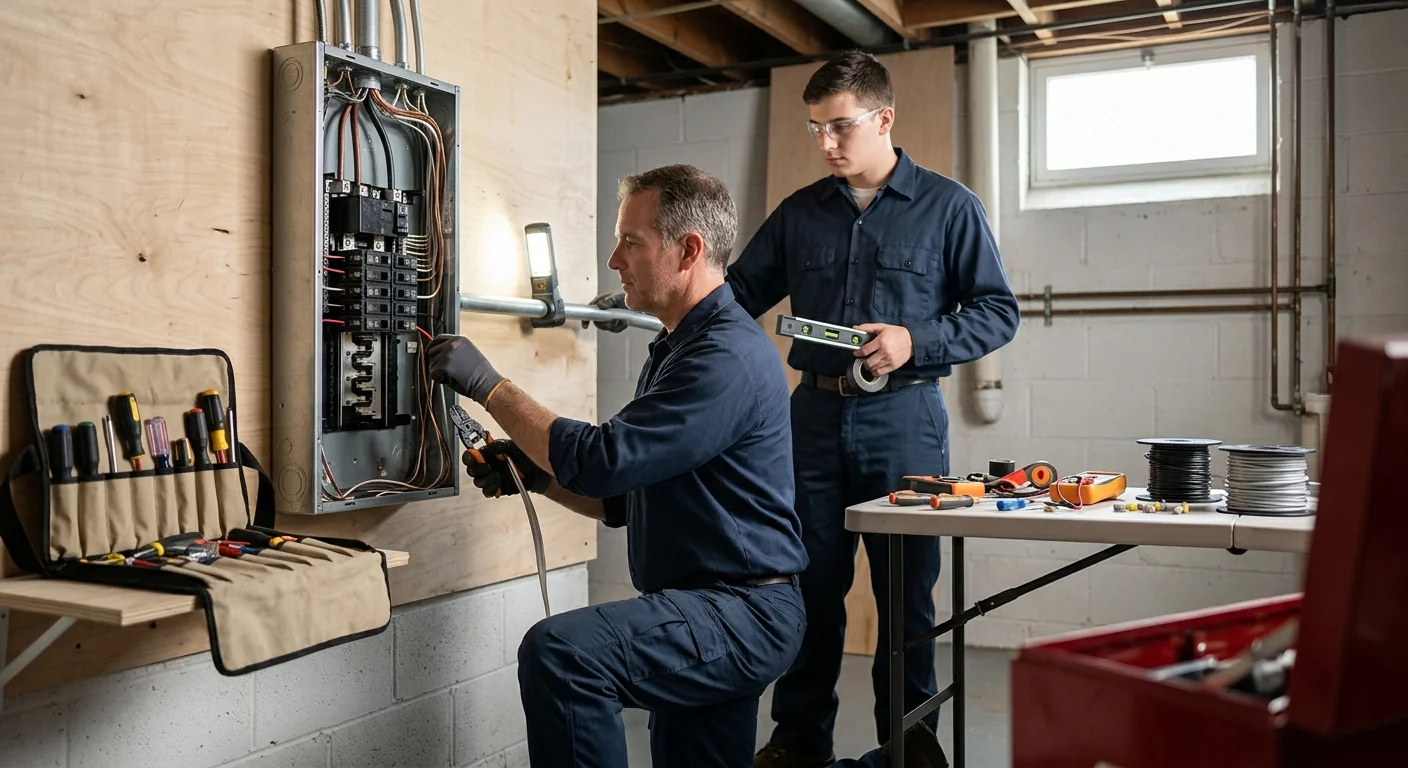Inspector reviewing a written electrical report with a homeowner in Commack
