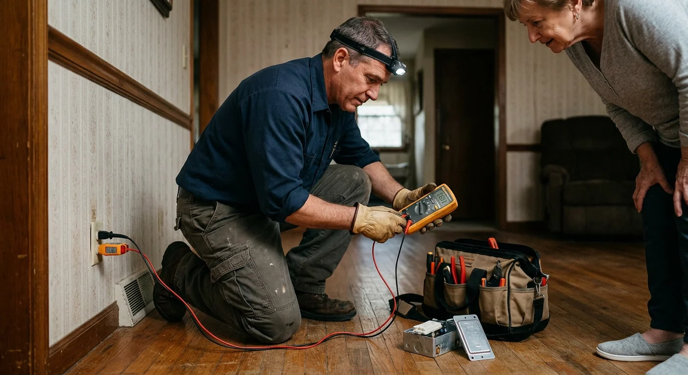 Ungrounded two-prong outlet tested before replacement in an older Commack home