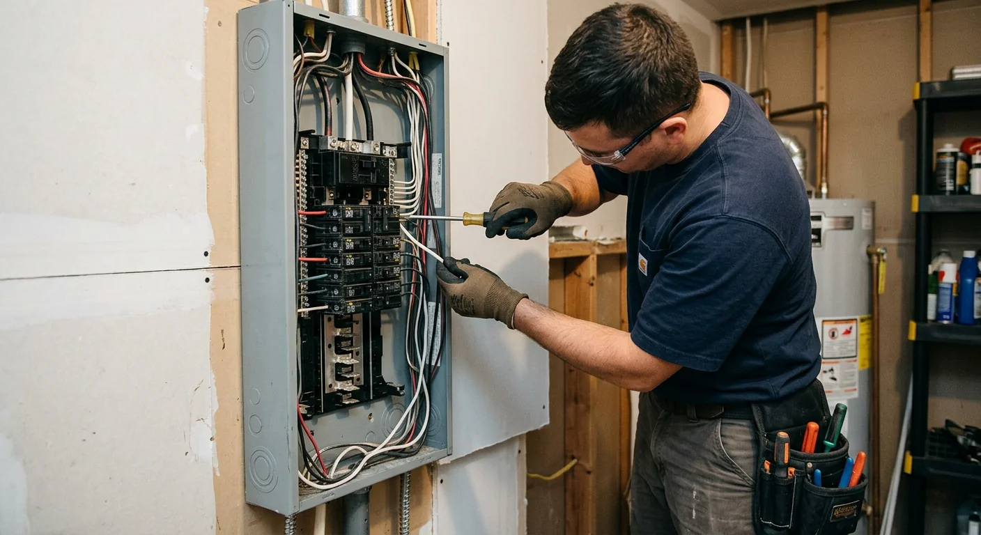 Repaired loose neutral connection inside an open panel at a Commack rental unit