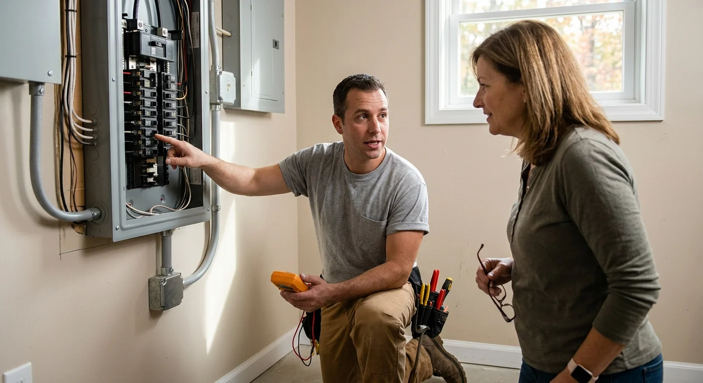 Homeowner plugging in electric vehicle at a Level 2 wall charger in a Commack garage