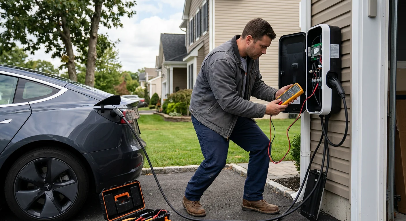 Testing charging output with a meter at a newly installed Level 2 unit