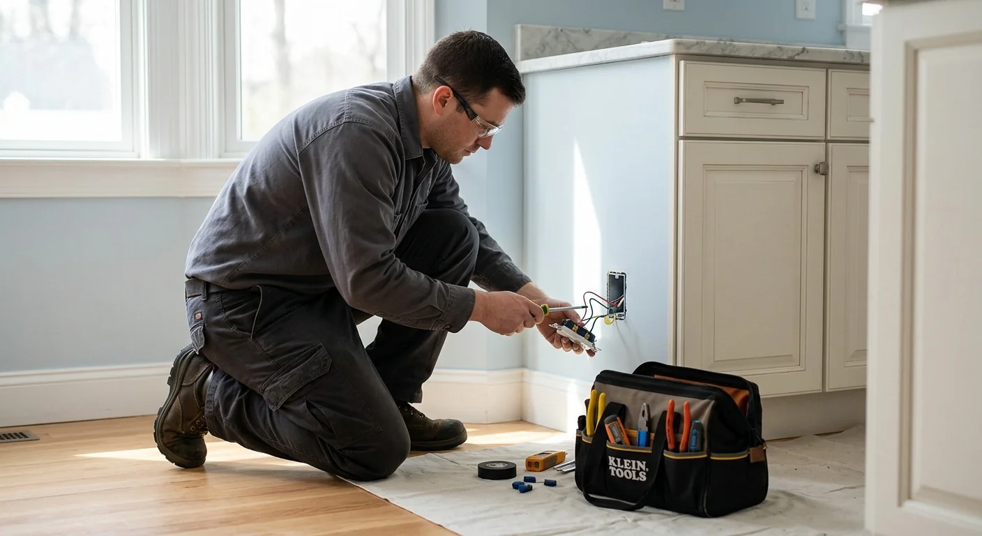 Electrician installing a Level 2 EV charger on a Commack home garage wall