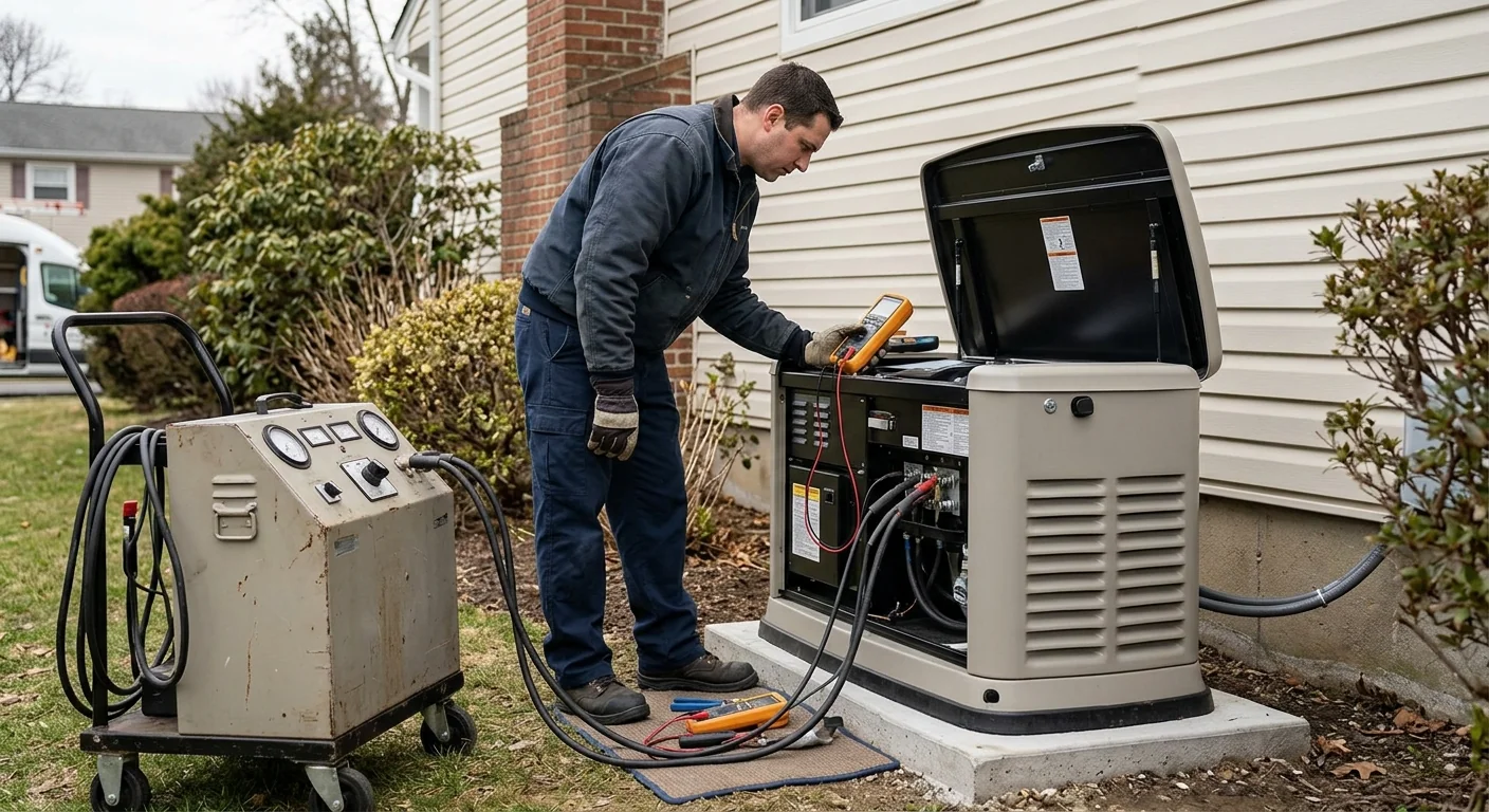 Technician running a load test on a newly installed home standby generator