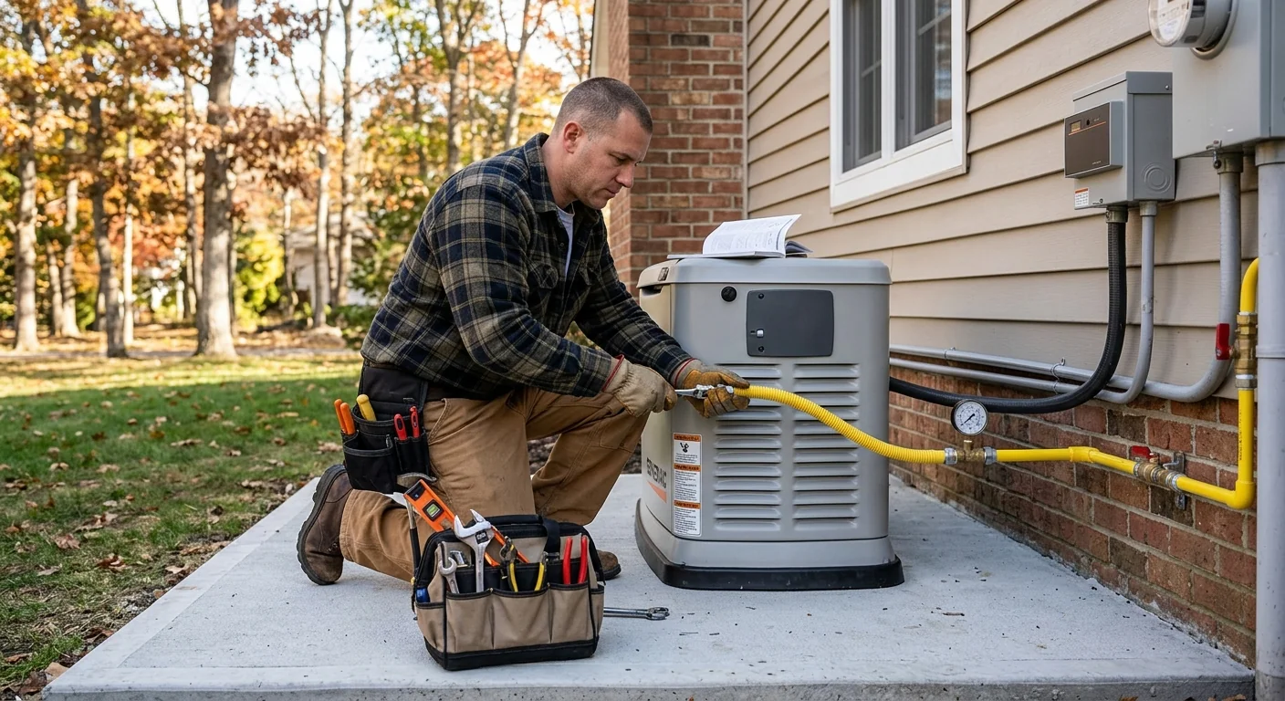 Whole-house generator connected to a natural gas line with proper clearances