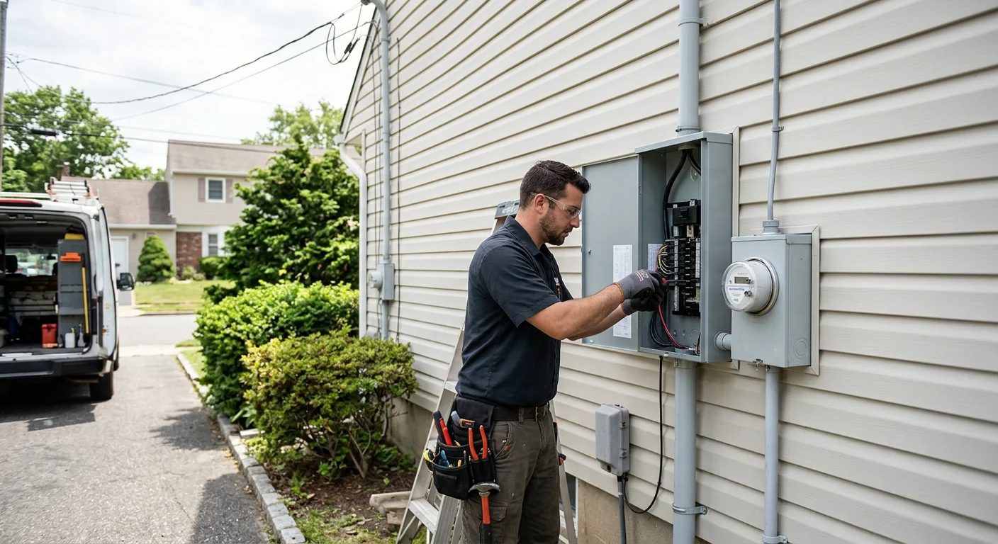 Exterior of a Commack home with a completed service panel and meter upgrade