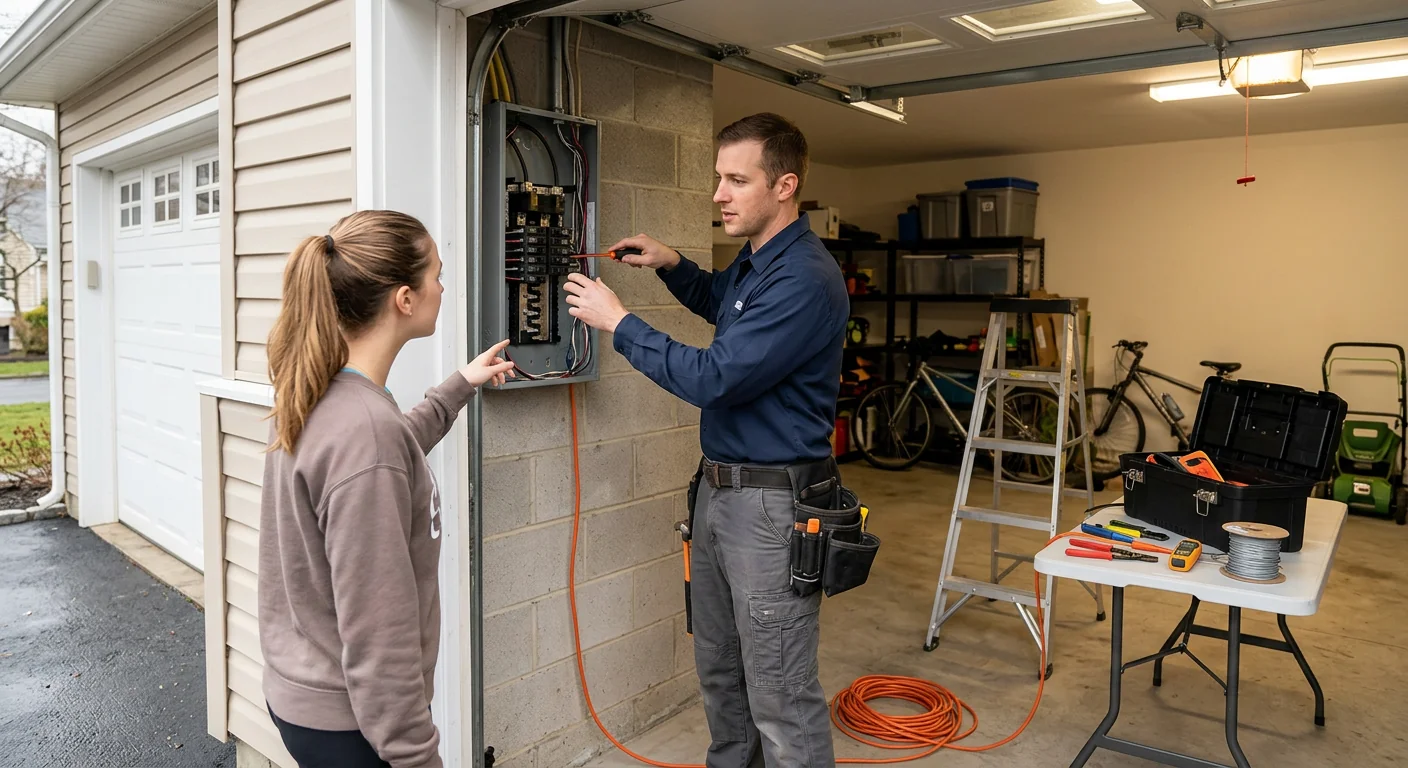 Electrician replacing a worn wall receptacle with a grounded outlet in a Commack home