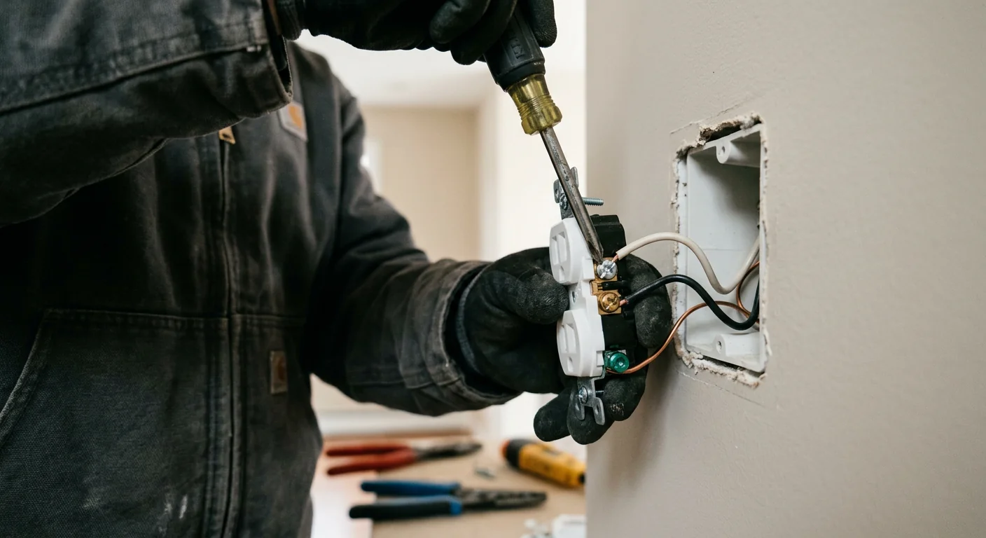 Close-up of properly terminated conductors landed on a new residential outlet